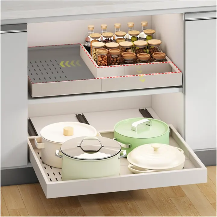 Expandable Pull-Out Cabinet Organizer (16–21" W, 13–17" D) — Adhesive/Metal